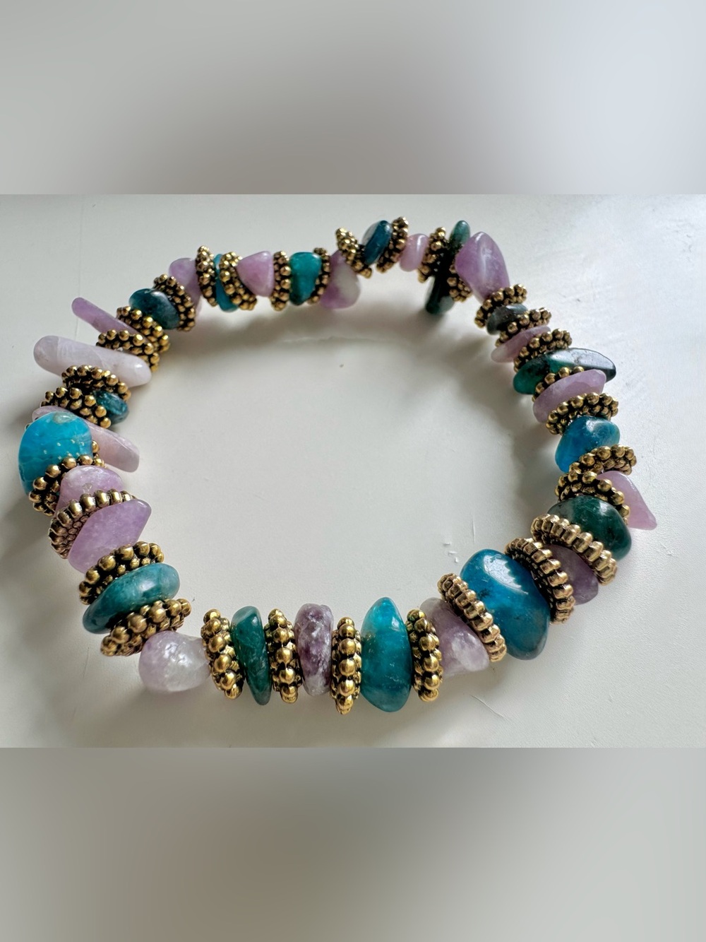 Multicolor Gemstone Stretch Bracelet with Gold Beaded Accents